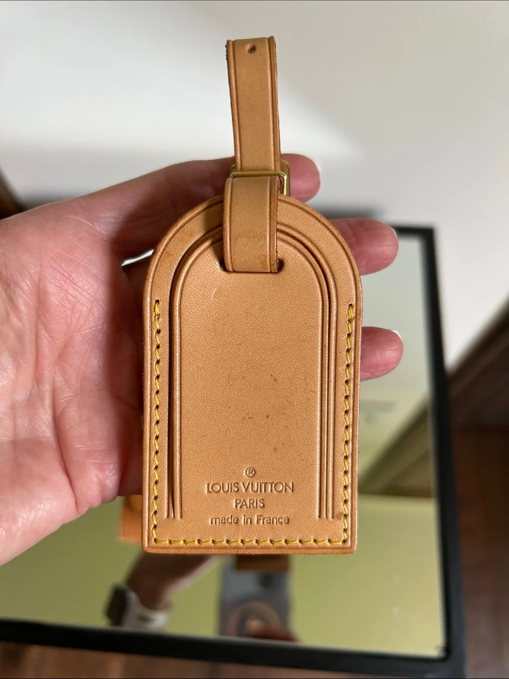 Louis Vuitton Tan Leather Luggage Tag with Strap